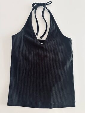 Old Navy Tank Top Women Size Medium Black Ribbed V-Neck Halter Top Y2K - Worn 1x